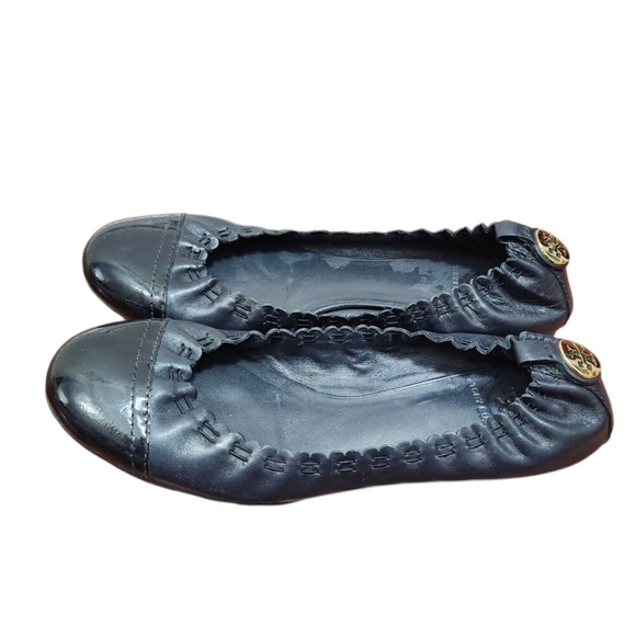 Tory Burch Black Abbey Mestico/Patent Flats dark blue Leather Women's Size 7.5 - Picture 4 of 10